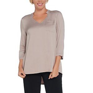 Lisa Rinna Collection Woven Open-Neck Blouse Light